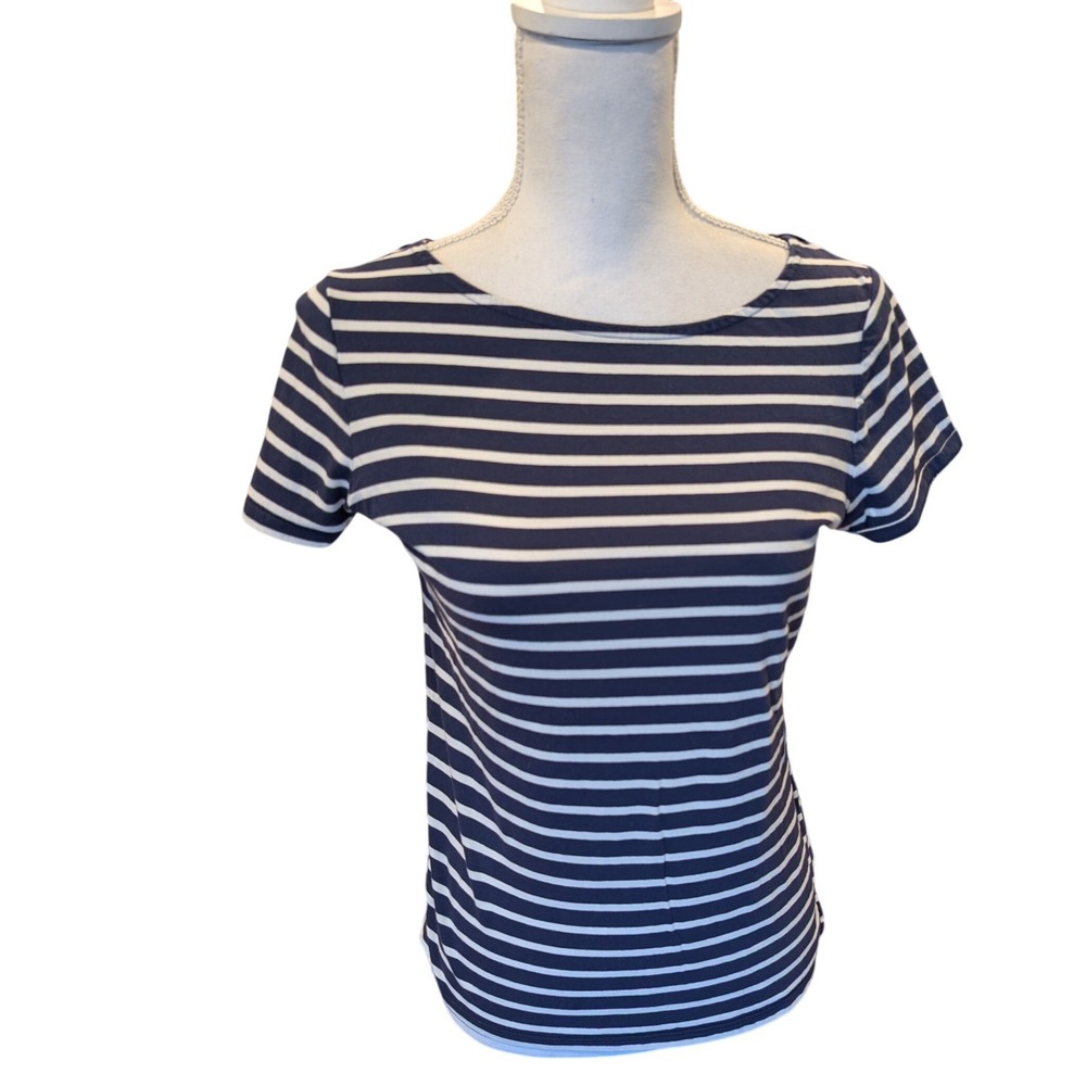 Boden Womens Cotton Short Sleeve Scoop Neck Tee Navy Blue White Striped Size 10